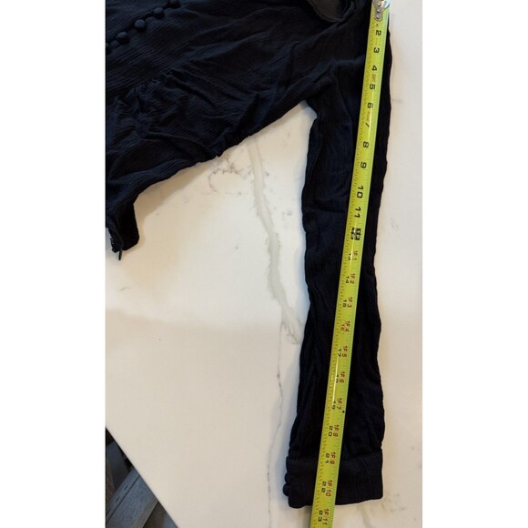 Free People Maise Top Black Size Medium Puff Shoulder Ruched Semi-Sheer NEW - Picture 8 of 13